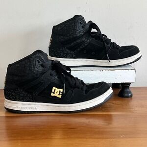 DC Shoes Rebound High Top Sneakers Black Gold Leopard Print Skate Shoes Womens 6
